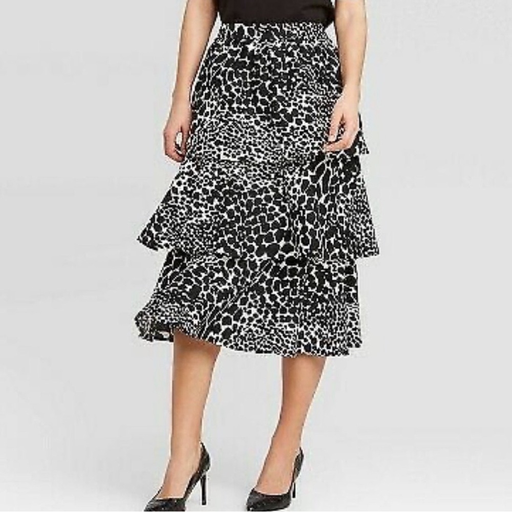 Who What Wear Tiered Ruffle Leopard Skirt NWT 6